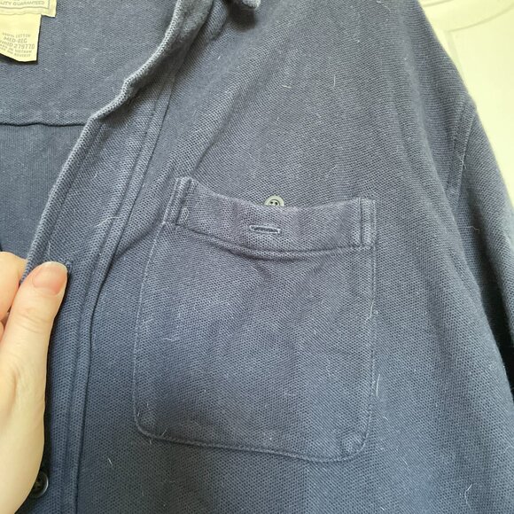 Vintage LL Bean Navy Blue Cotton Button Down - Picture 4 of 5